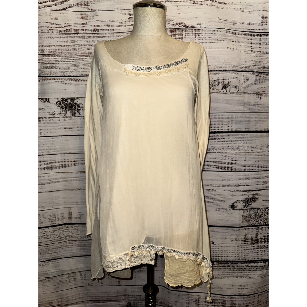 4 Love and Liberty Johnny Was Cotton Beaded Blouse Cream Size S